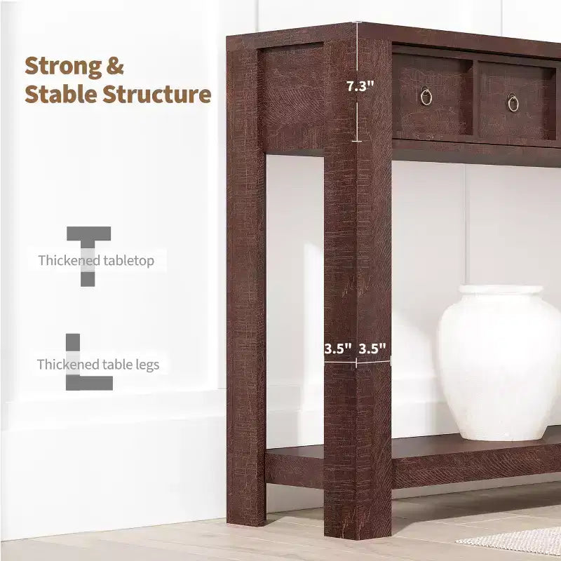 54 Rustic Farmhouse Console Table for Entryway, Long Wooden Sofa Table with 2 Storage Drawers & Open Display Shelf for Hallway & Living Room