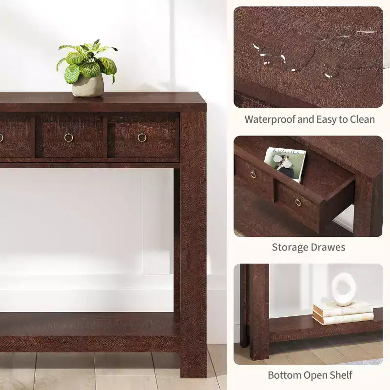 54 Rustic Farmhouse Console Table for Entryway, Long Wooden Sofa Table with 2 Storage Drawers & Open Display Shelf for Hallway & Living Room