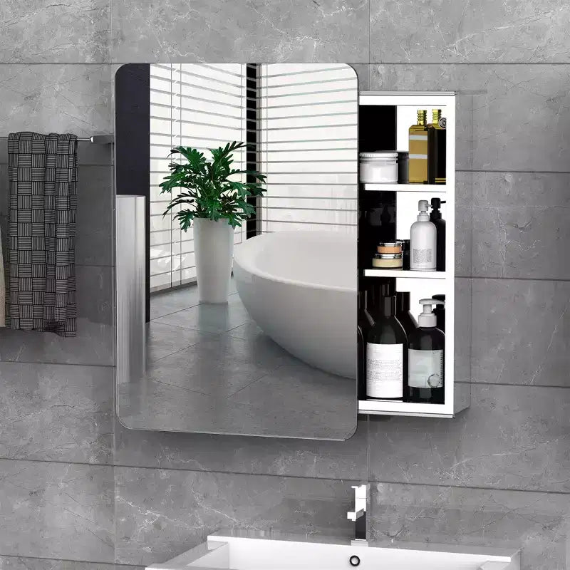 kleankin 18'' x 26'' Wall Mount Bathroom Medicine Cabinet Mirror Sliding Door with 3-Tier Storage Shelf, Stainless Steel, for Living Room Bedroom