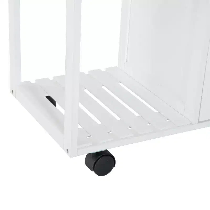 HOMCOM 28 Rolling Kitchen Trolley Serving Cart Storage Cabinet Bamboo Top with Wire Basket & Door Cabinet & Drawers, White